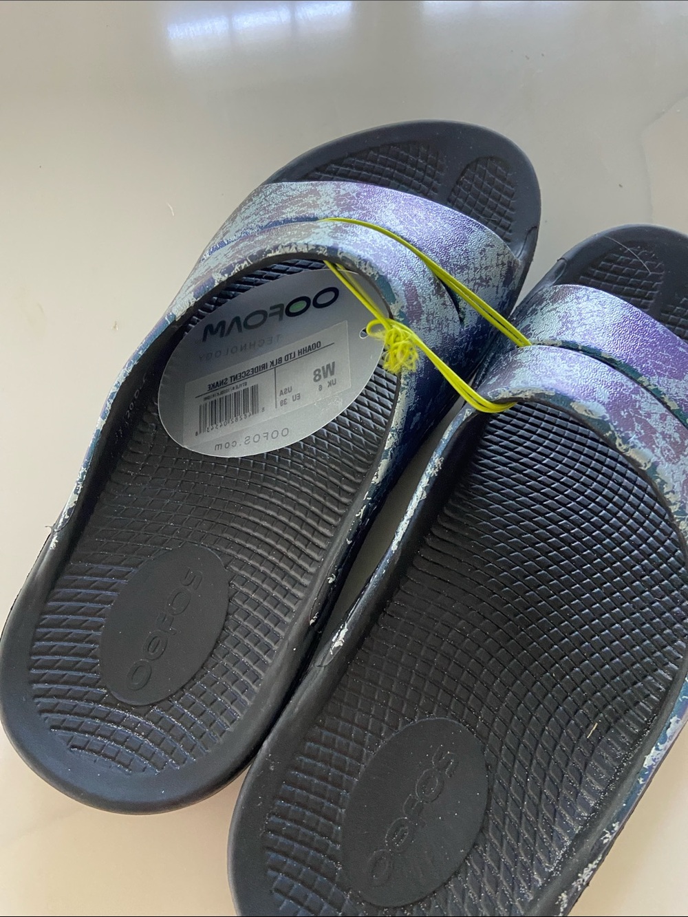 Women's Black Slides with blue Marble - Casual Comfort - Picture 10 of 15